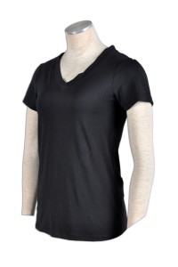 T534專造V领女装T恤  設計黑色t-shirt款式  專業訂製tee-shirt公司  T恤批發商HK    黑色  低 胸 t 恤 
